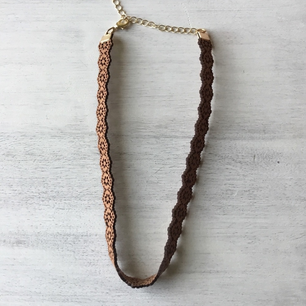 Camel faux leather flower choker